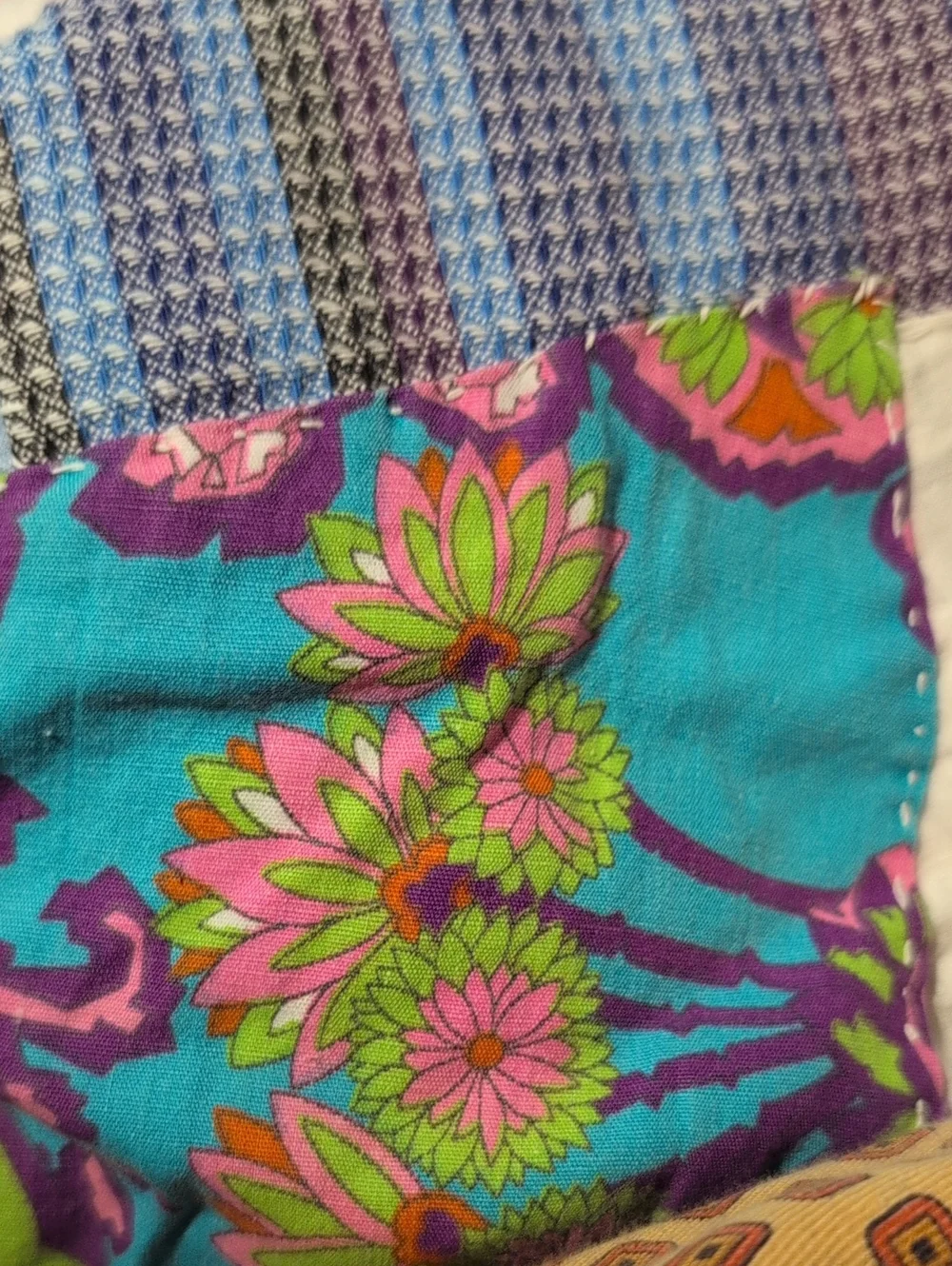 60s 70s Vintage Crazy Patchwork Multi Color Quilt